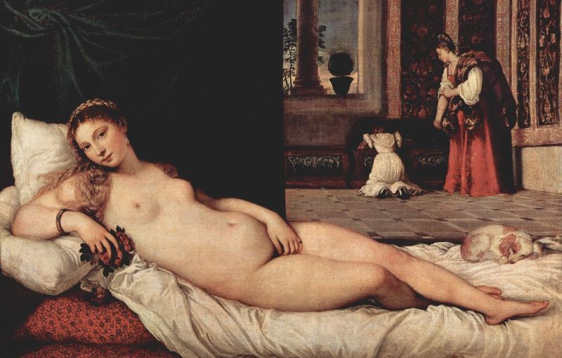 Tiziano Vecellio: La venere di Urbino, cm. 165, Uffizi, Firenze.